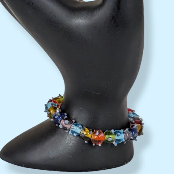 Colourful Bumpy Glass Beaded Stretch Bracelet - Picture 3 of 4